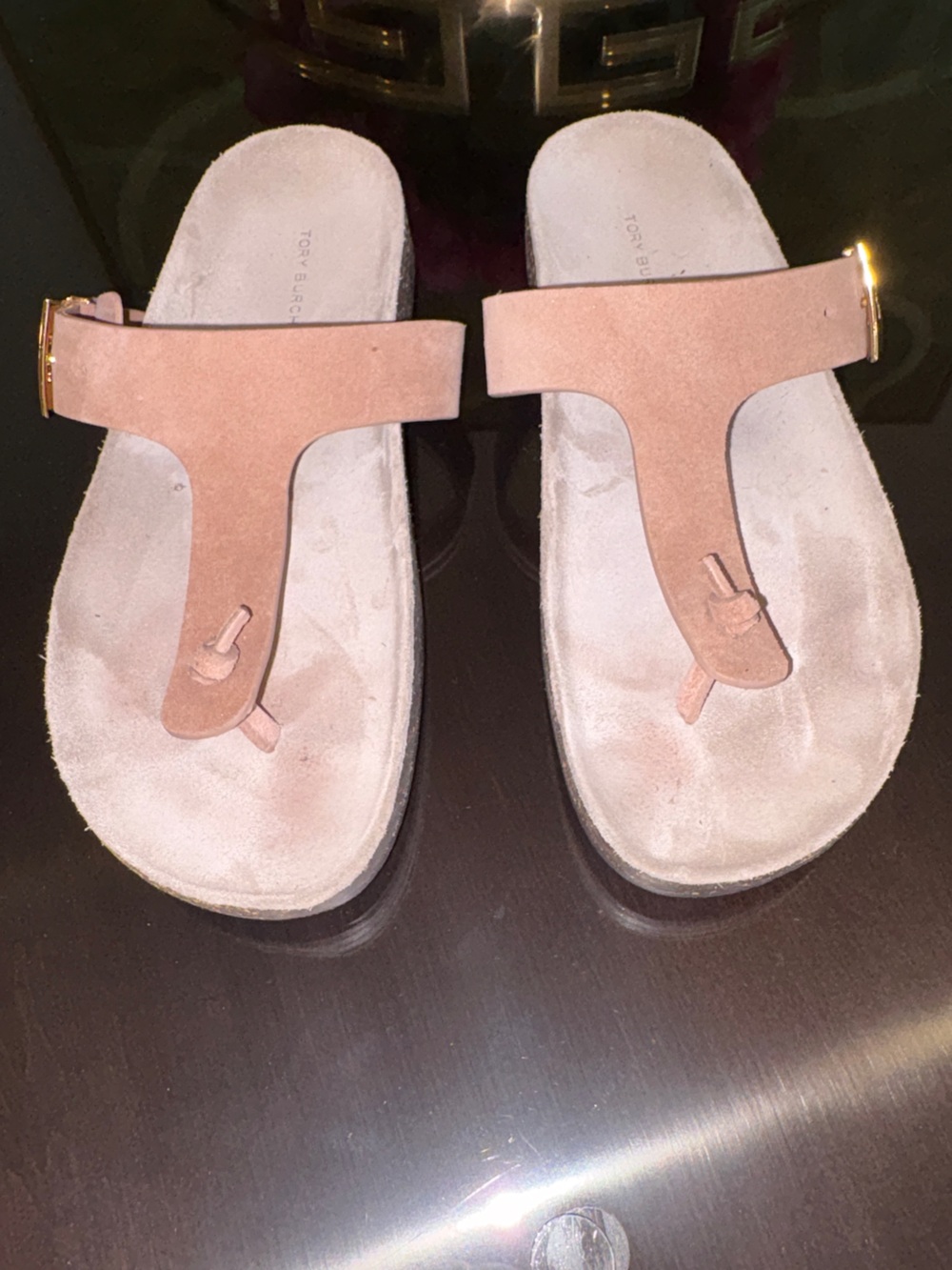Tory Burch Mellow T-Strap Sandal Size 9.5 Suede Malva / Avola Pink Color - Picture 2 of 14